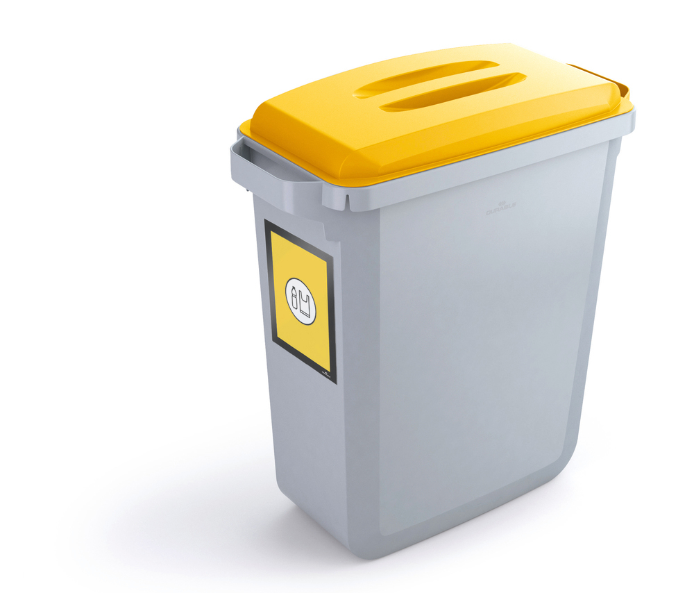 Odpadkový kôš na triedený odpad, z poleytethylénu (PE) 60 l, sivá, žlté veko, info rámček - 1