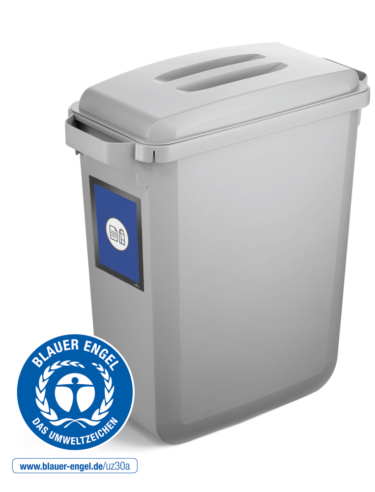 Odpadkový kôš na triedený odpad, z poleytethylénu (PE) Blauer Engel, 60l, sivá, sivé veko, info rá - 1