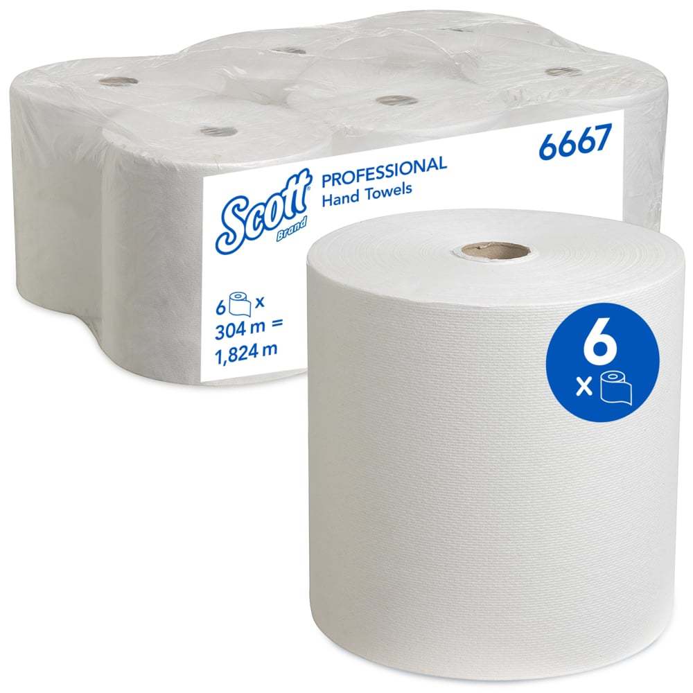 Kimberly-Clark roll towels SCOTT®, 6667, white, 1-ply, 6 rolls x 304 m each - 1