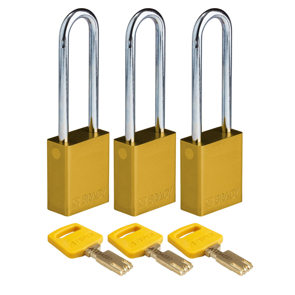SafeKey padlocks, anodised aluminium, Pack = 3 pieces, clear shackle height 76.20 mm, yellow - 1