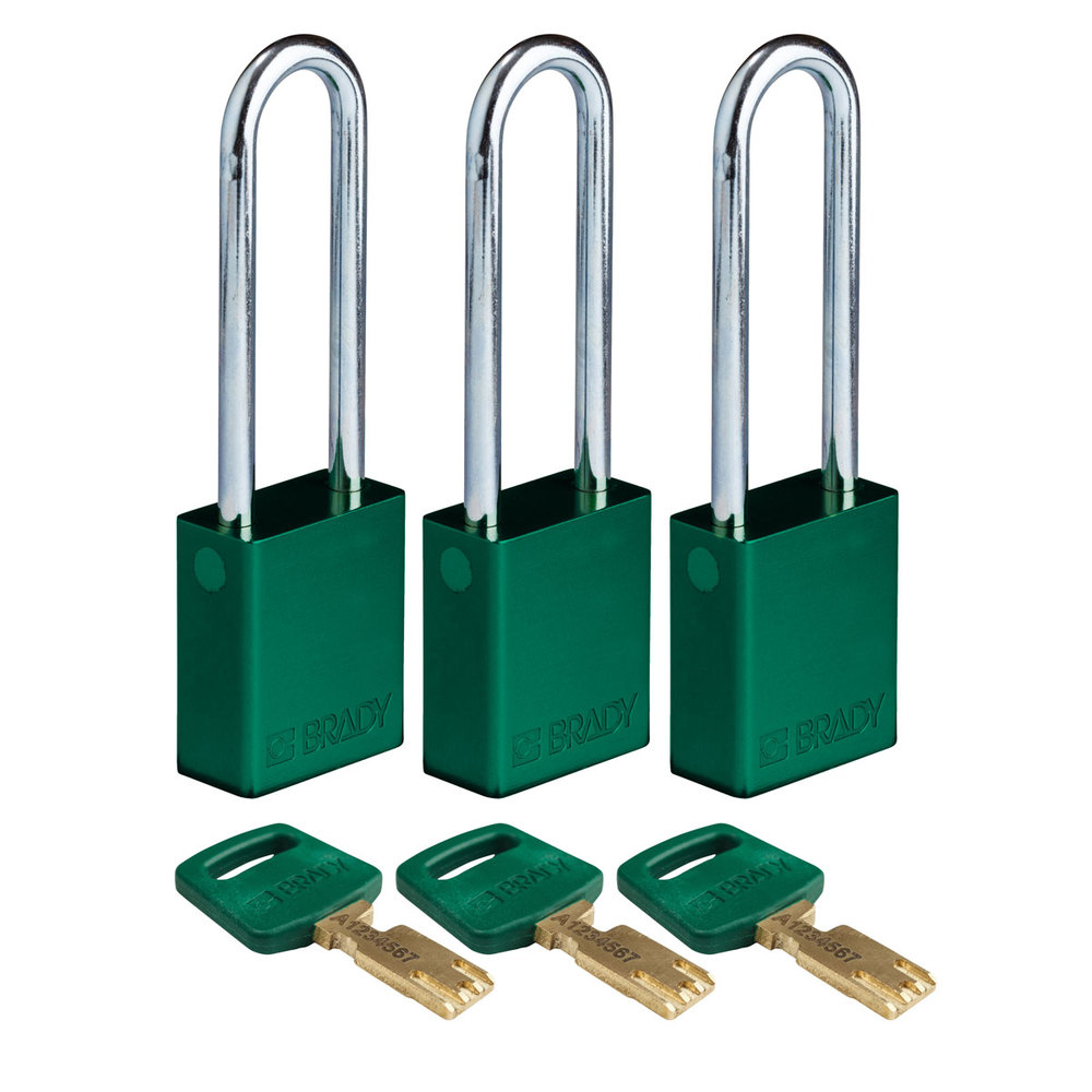 SafeKey hængelåse, anodiseret aluminium, pakke = 3 stk, bøjlehøjde 76,20 mm, grøn - 1