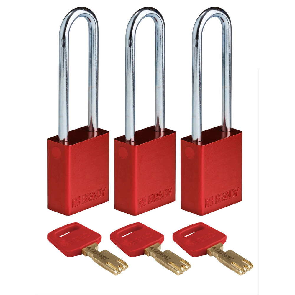 Visací zámky SafeKey, eloxovaný hliník, BJ = 3 kusy, výška třmenu 76,20 mm, červená barva - 1