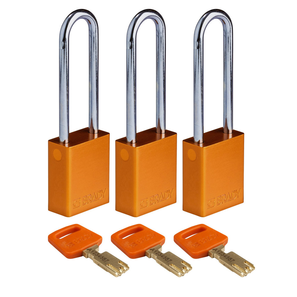 Cadeados SafeKey, alumínio anodizado, 3 unidades, altura do arco 76,20 mm, cor de laranja - 1