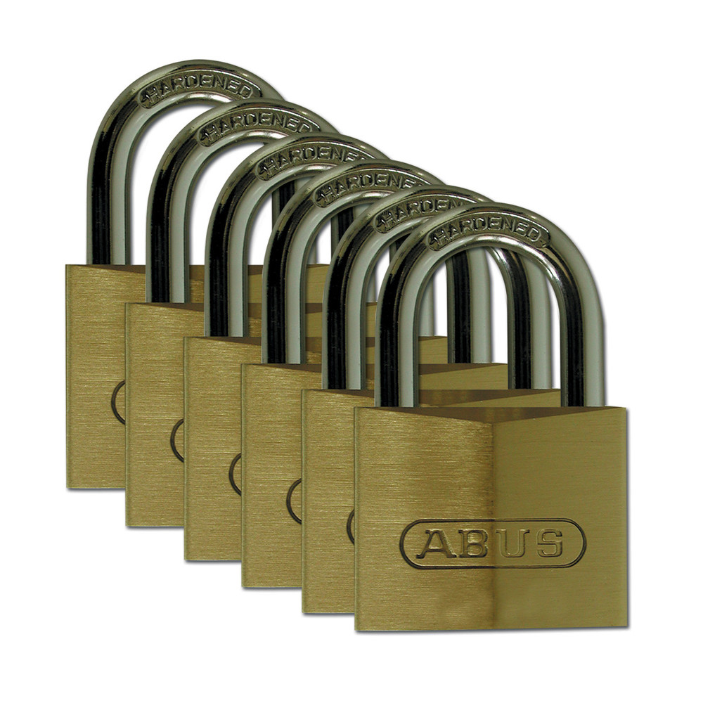Padlocks brass, steel shackle, Pack = 6 pieces, clear shackle height 21 mm - 1