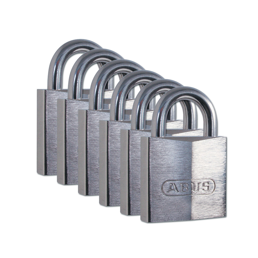 Padlocks in brass, with stainless steel shackle, Pack = 6 pieces, clear shackle height 14 mm - 1
