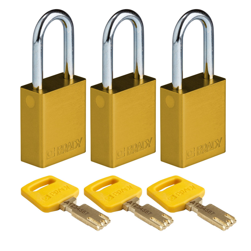 SafeKey padlocks, with steel shackle, Pack = 3 pieces, clear shackle height 38.10 mm, yellow - 1