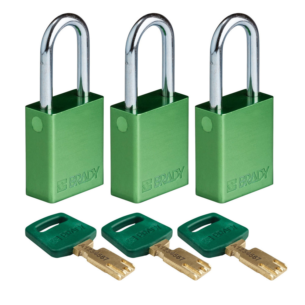 SafeKey padlocks, with steel shackle, Pack = 3 pieces, clear shackle height 38.10 mm, green - 1