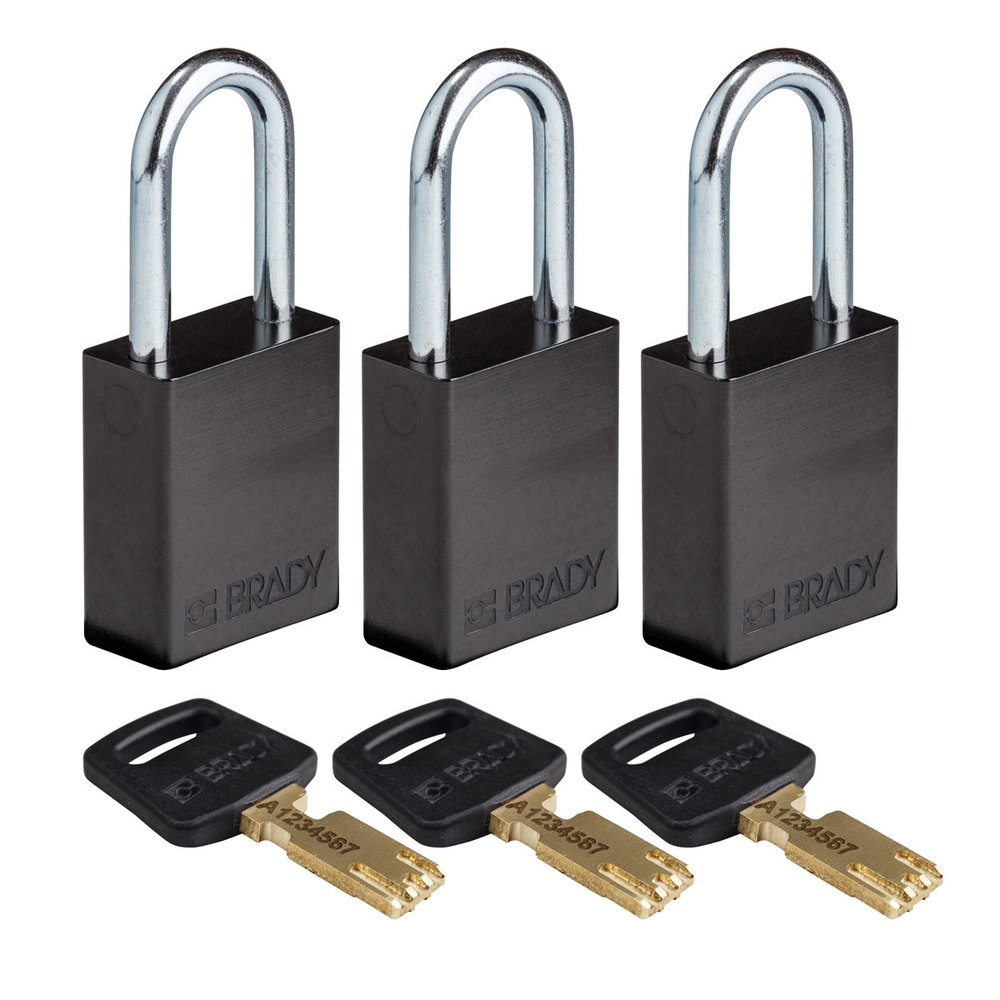 SafeKey padlocks, with steel shackle, Pack = 3 pieces, clear shackle height 38.10 mm, black - 1