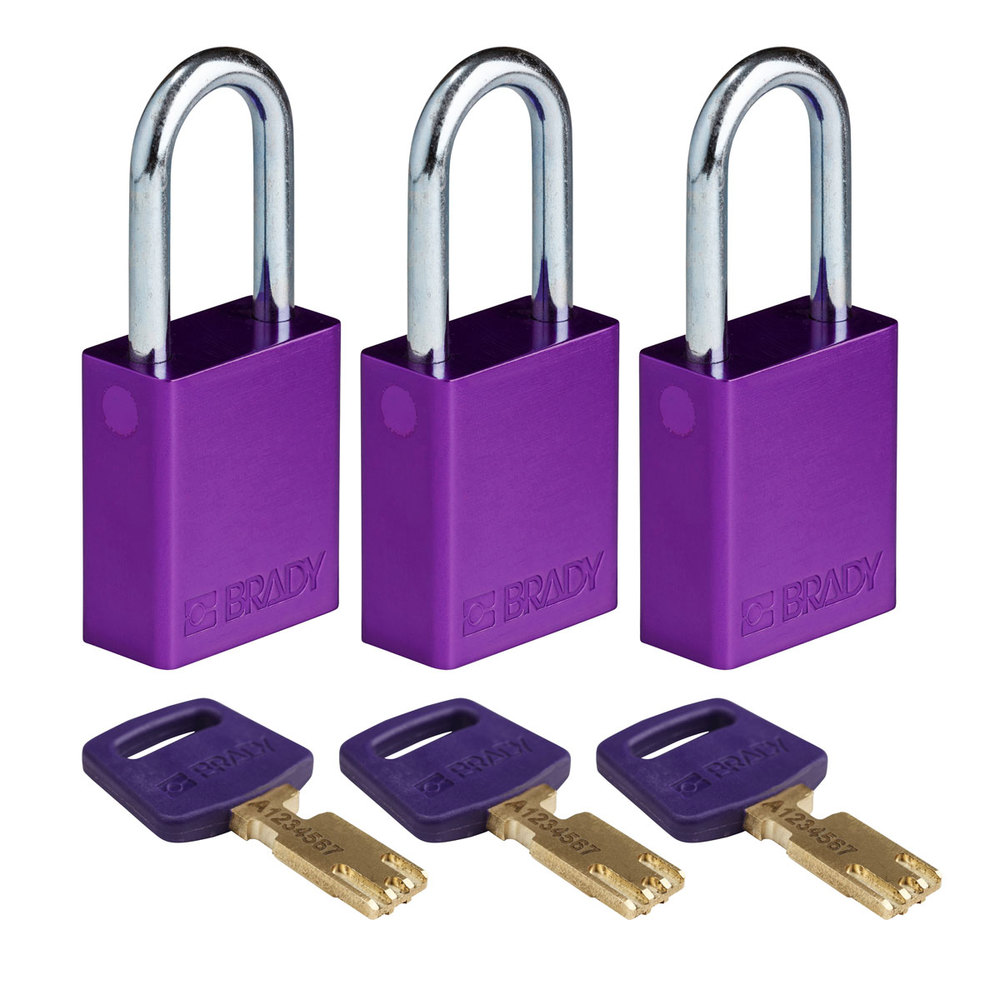 SafeKey padlocks, with steel shackle, Pack = 3 pieces, clear shackle height 38.10 mm, purple - 1
