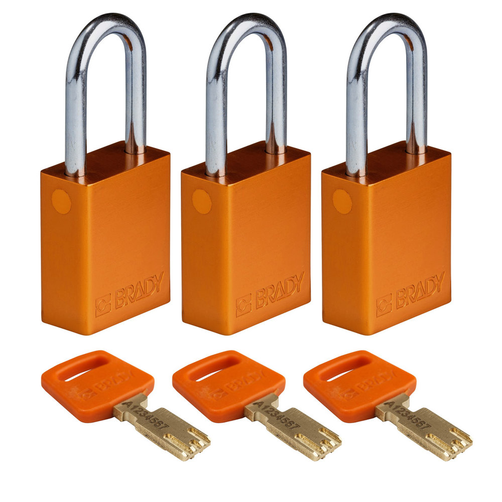Cadeados SafeKey, com arco de aço, 3 unidades, altura do arco 38,10 mm, cor de laranja - 1