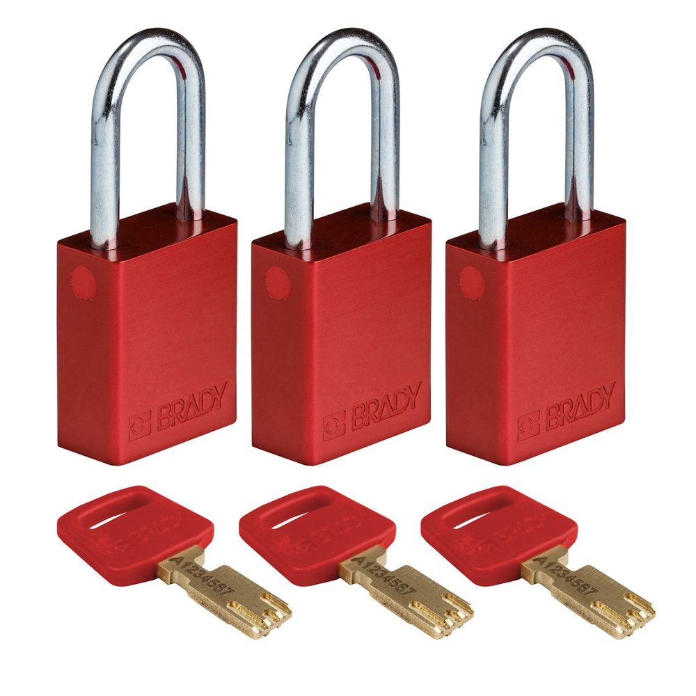 SafeKey padlocks, with steel shackle, Pack = 3 pieces, clear shackle height 38.10 mm, red - 1