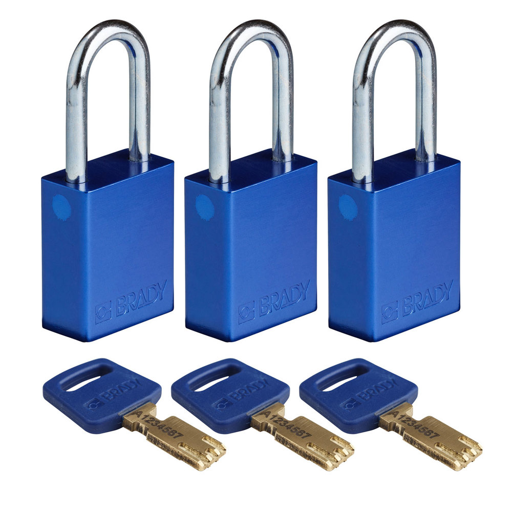 Cadeados SafeKey, com arco de aço, 3 unidades, altura do arco 38,10 mm, azul - 1