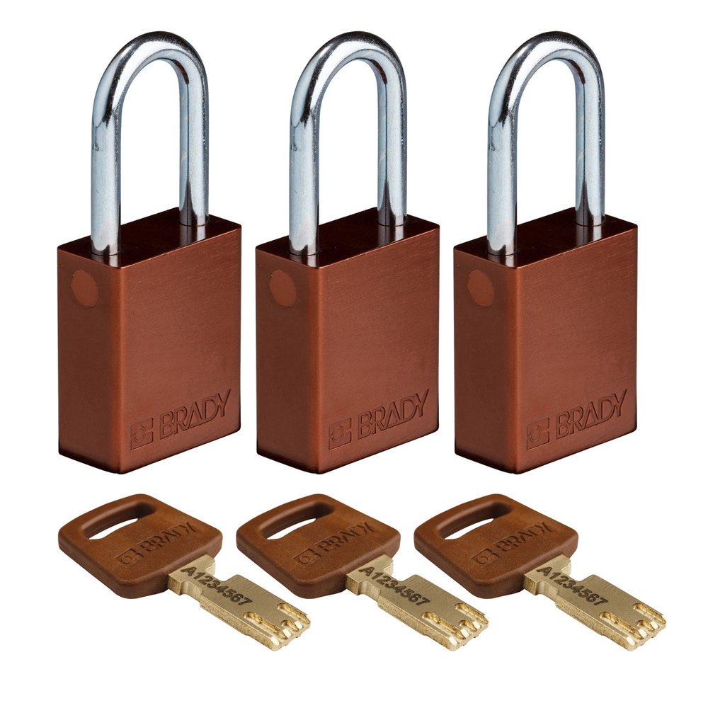 SafeKey padlocks, with steel shackle, Pack = 3 pieces, clear shackle height 38.10 mm, brown - 1