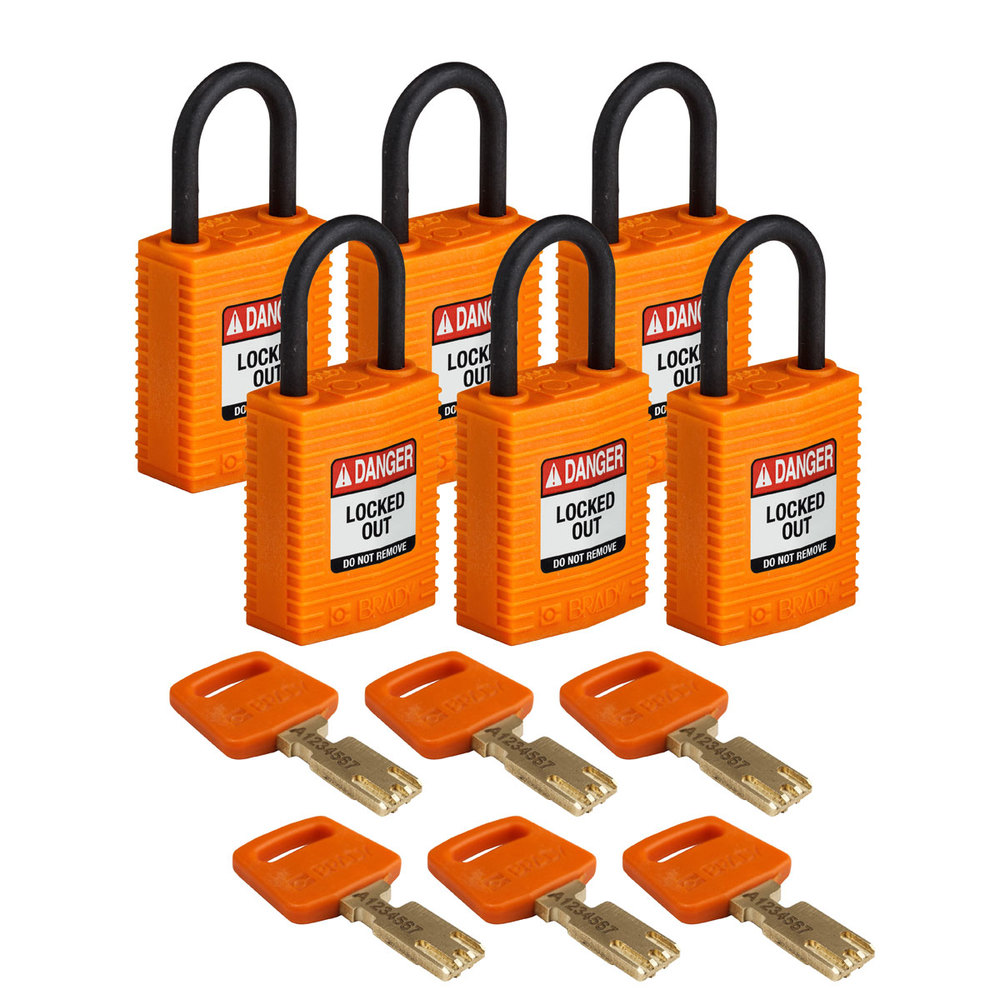 Candados SafeKey, nailon, 6 unidades, altura del arco, 25,40 mm, naranja - 1