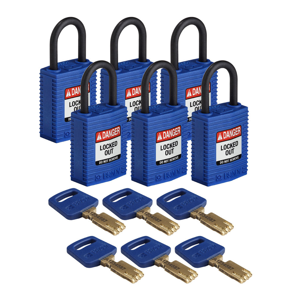 SafeKey padlocks, nylon, Pack = 6 pieces, clear shackle height, 25.40 mm, blue - 1