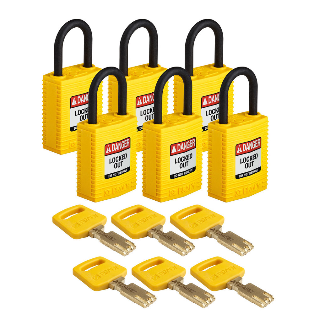 SafeKey padlocks, nylon, Pack = 6 pieces, clear shackle height, 25.40 mm, yellow - 1