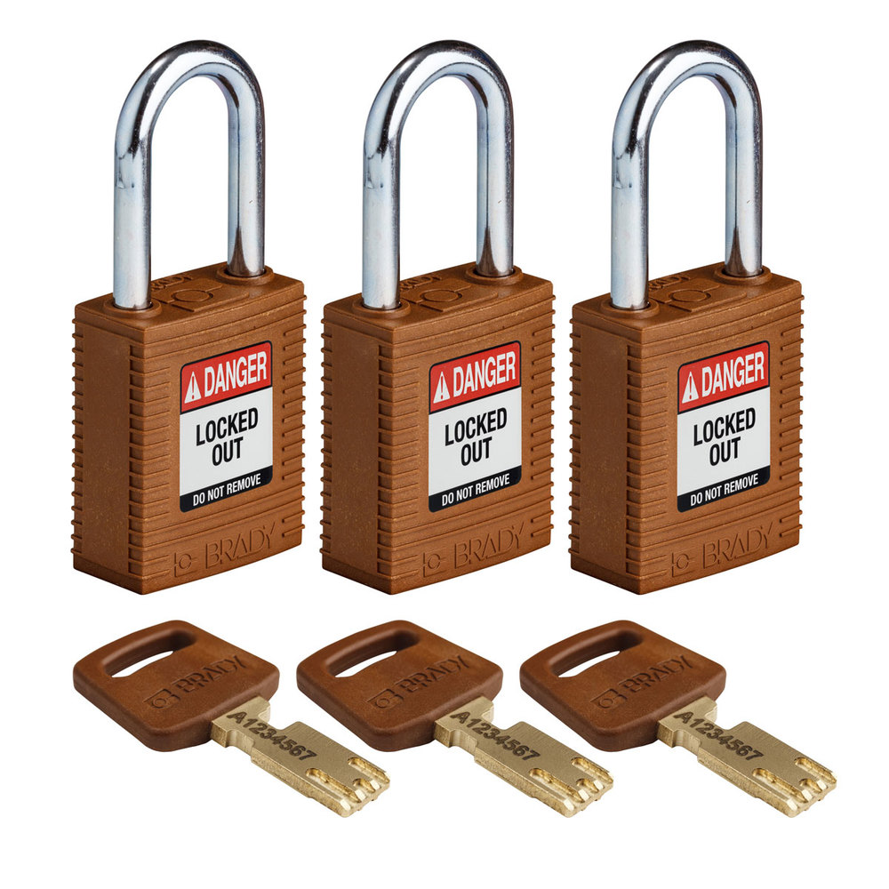 SafeKey padlocks, steel shackle, Pack = 3 pieces, clear shackle height 38.10 mm, brown - 1
