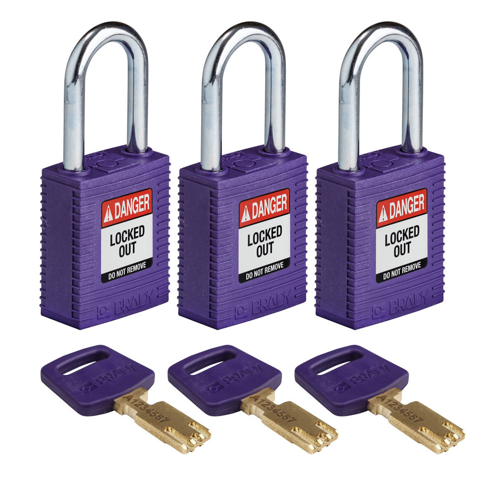 SafeKey padlocks, steel shackle, Pack = 3 pieces, clear shackle height 38.10 mm, purple - 1
