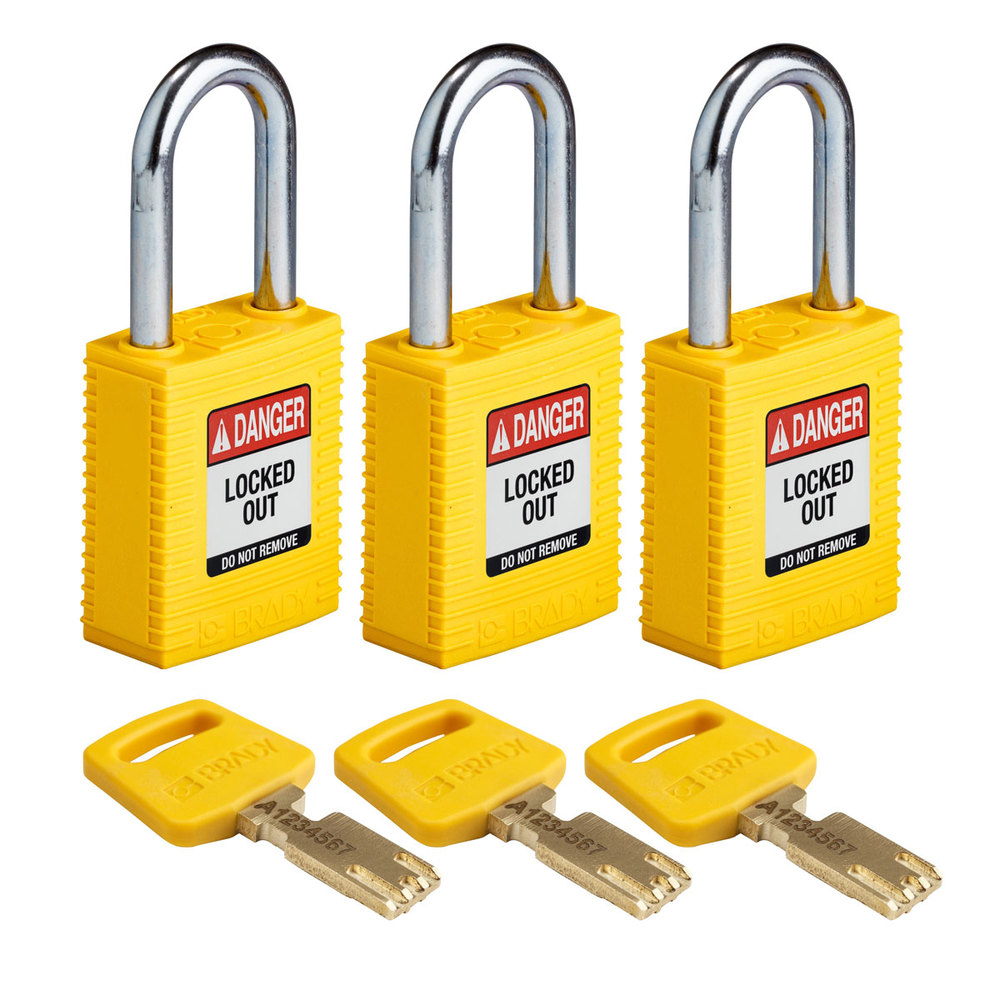 Candados SafeKey, arco de acero, 3 piezas, altura del arco 38,10 mm, amarillo - 1
