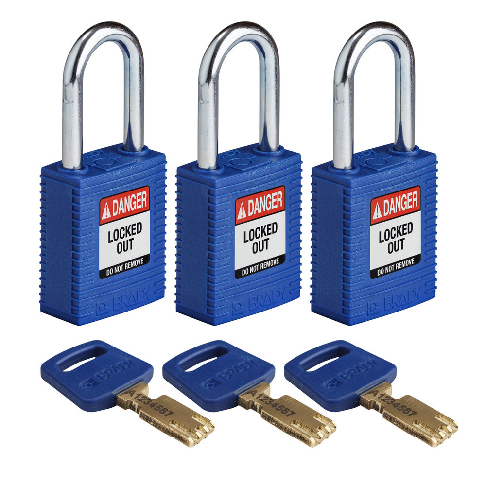 Candados SafeKey, arco de acero, 3 unidades, altura del arco 38,10 mm, azul - 1