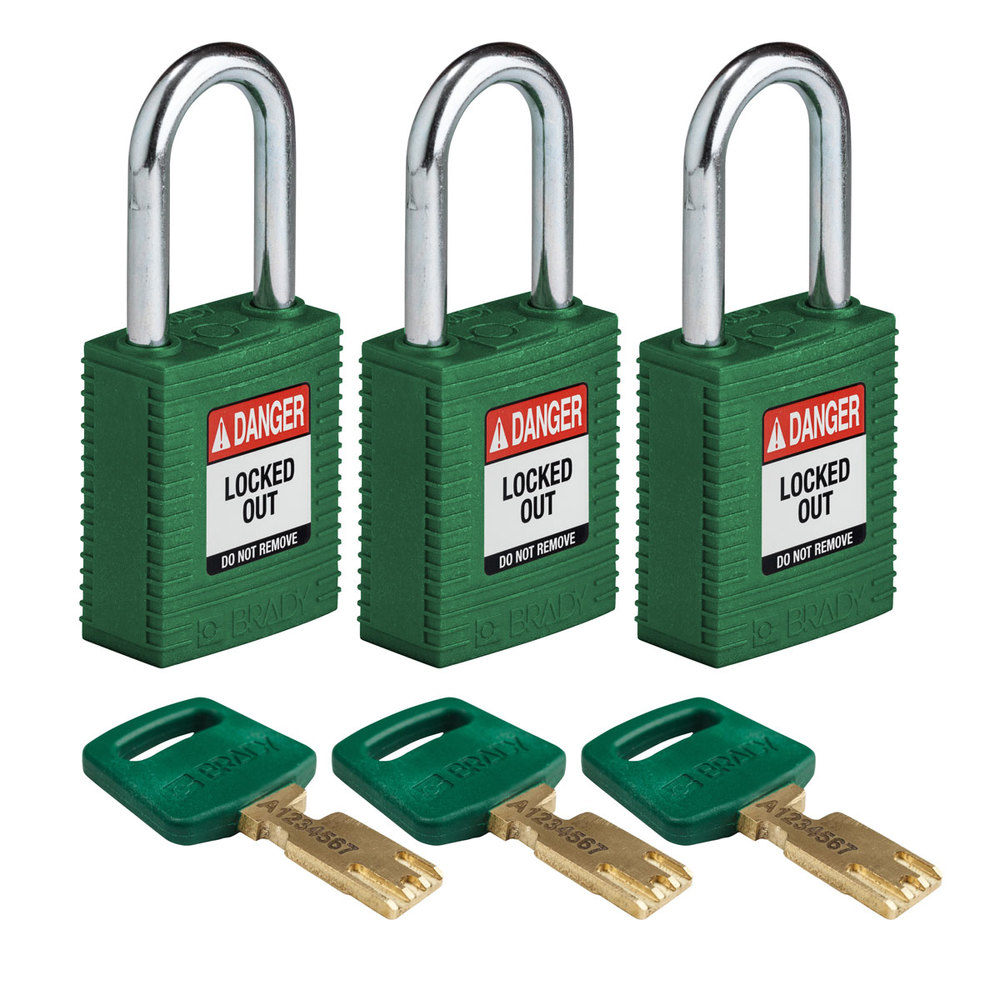 SafeKey padlocks, steel shackle, Pack = 3 pieces, clear shackle height 38.10 mm, green - 1