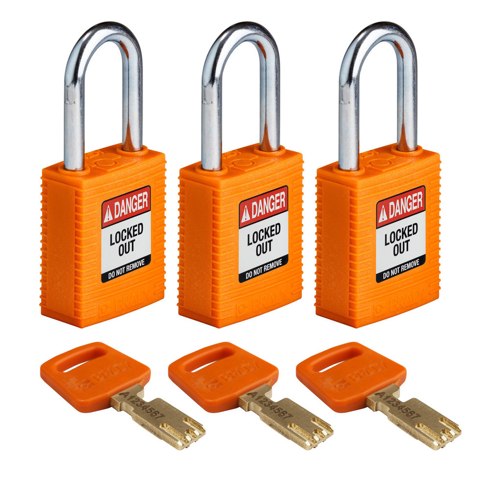 Candados SafeKey, arco de acero, 3 unidades, altura del arco 38,10 mm, naranja - 1