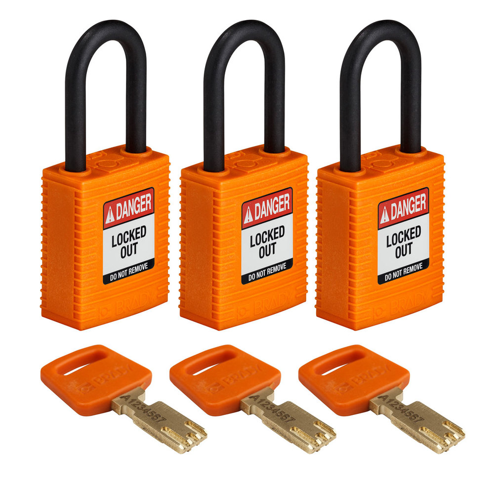 Vorhängeschlösser SafeKey, Kunststoffbügel, VE = 3 Stück, lichte Bügelhöhe 38,10 mm, orange - 1