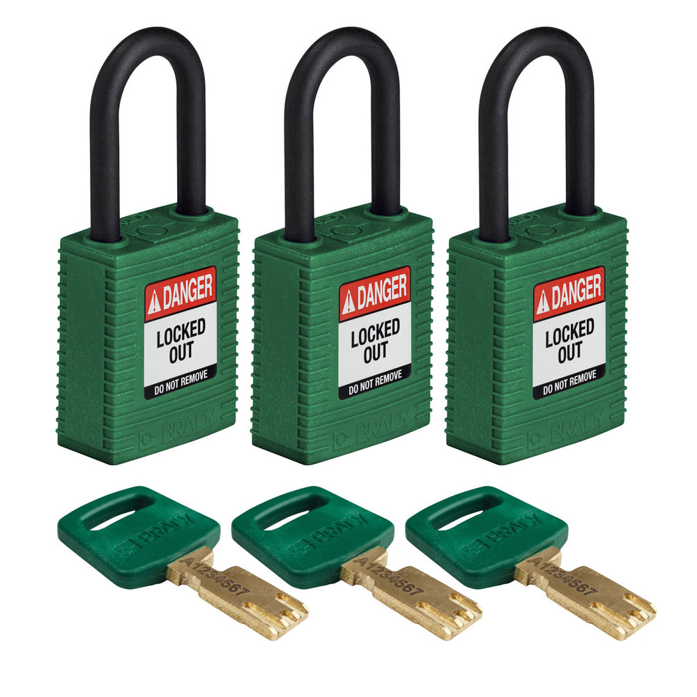 SafeKey padlocks, plastic shackle, Pack = 3 pieces, clear shackle height 38.10 mm, green - 1