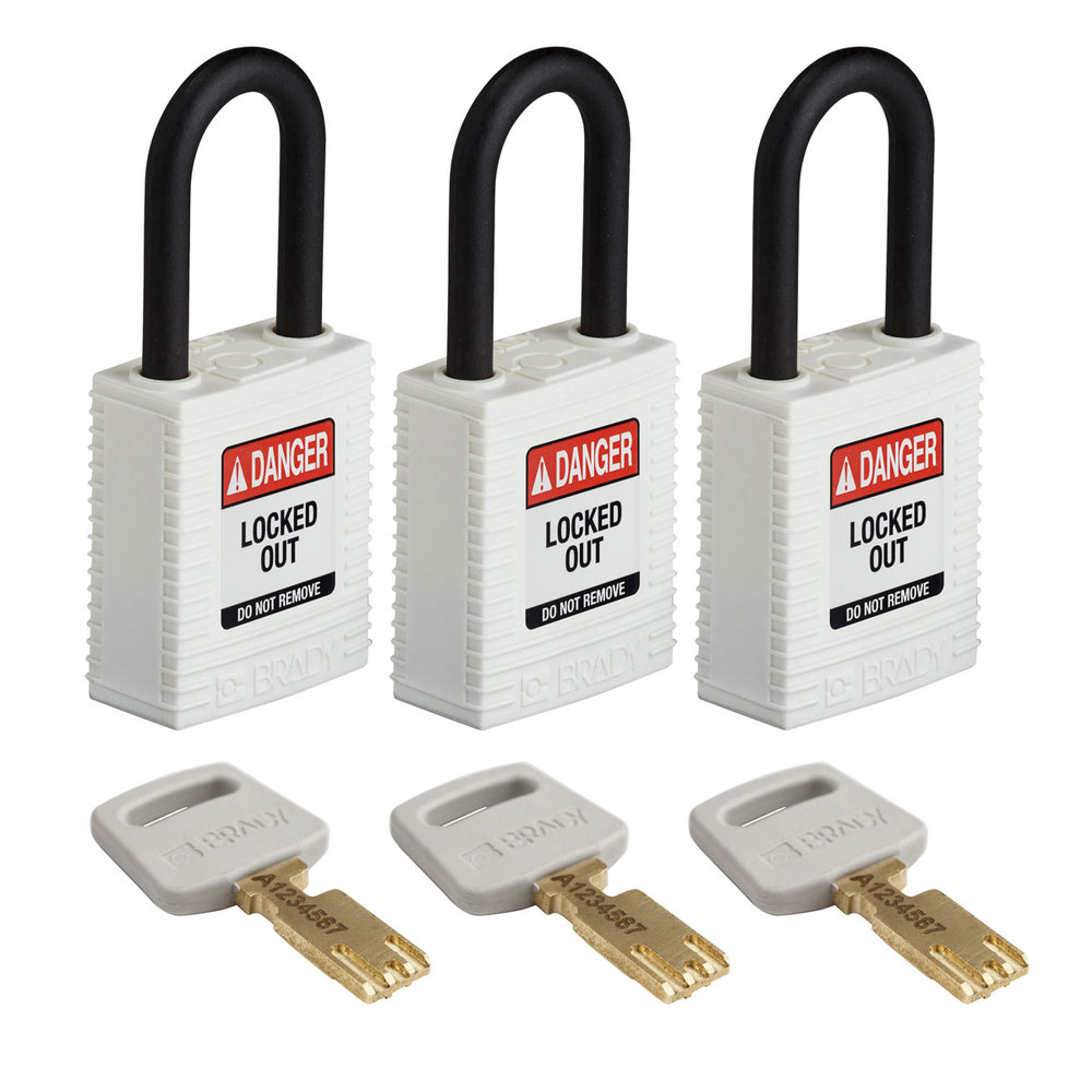 Cadenas SafeKey, arceau en plastique, x3, hauteur intérieure de l'arceau 38,10 mm, blanc - 1