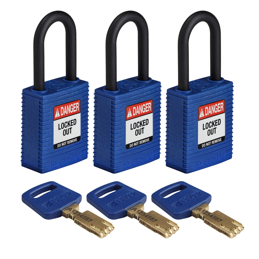 SafeKey padlocks, plastic shackle, Pack = 3 pieces, clear shackle height 38.10 mm, blue - 1