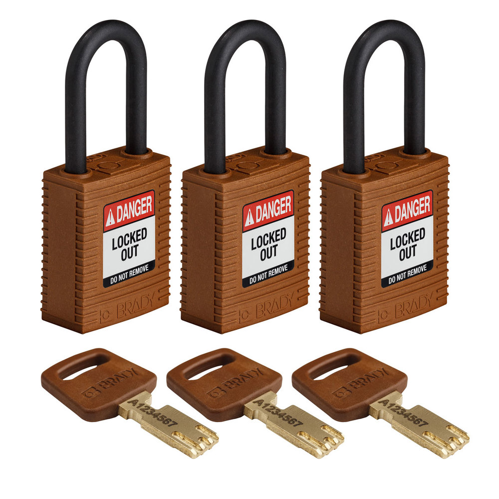 Cadeados SafeKey, arco de plástico, 3 unidades, altura da fechadura 38,10 mm, castanho - 1