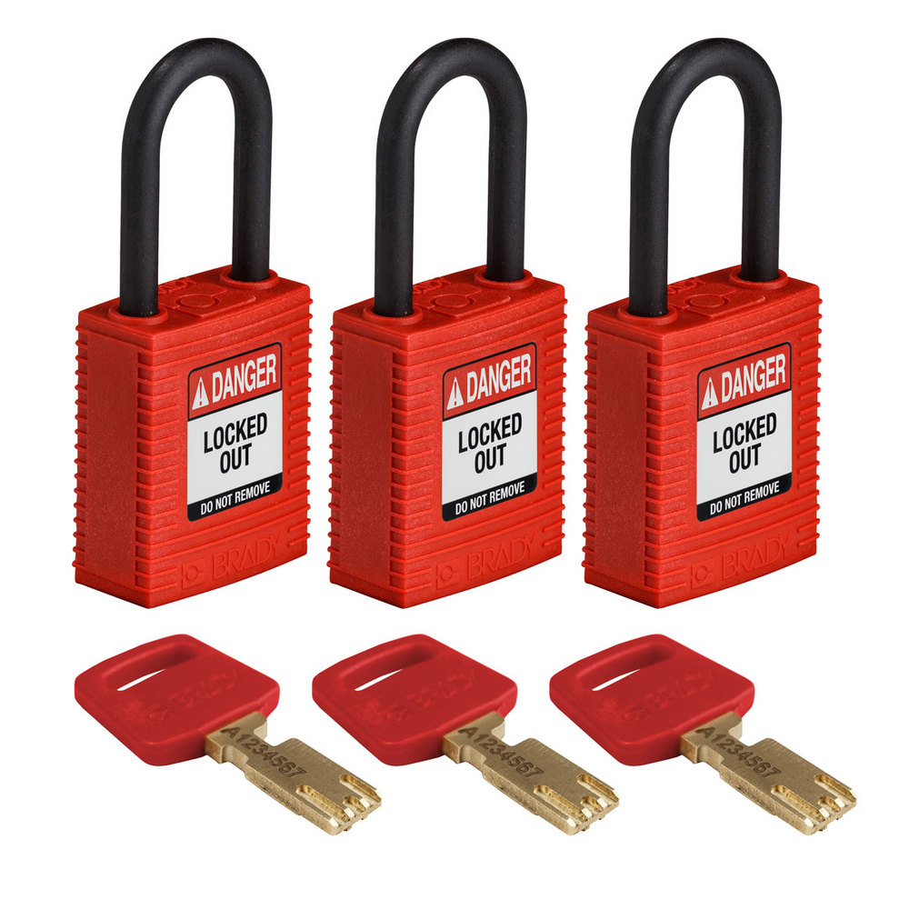 SafeKey padlocks, plastic shackle, Pack = 3 pieces, clear shackle height 38.10 mm, red - 1