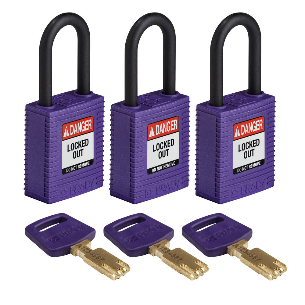 SafeKey padlocks, plastic shackle, Pack = 3 pieces, clear shackle height 38.10 mm, purple - 1