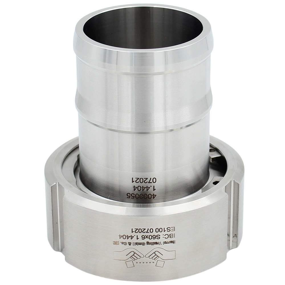Adattatore in inox per cistern., con boccola da 50 mm per tubo fless., per collegamento S60x6 - 1