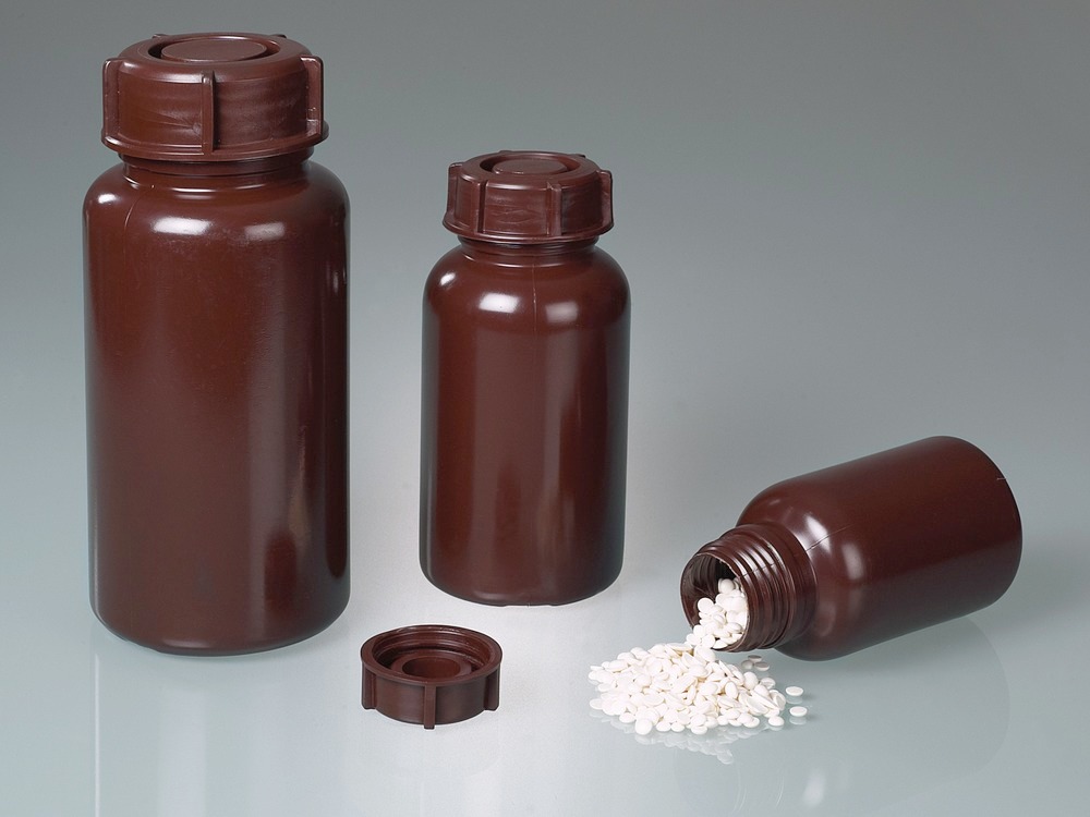 Flaske med bred åbning, af LDPE, brun, egnet til lysfølsomme væsker, 100 ml, 72 stk. / pakke - 1