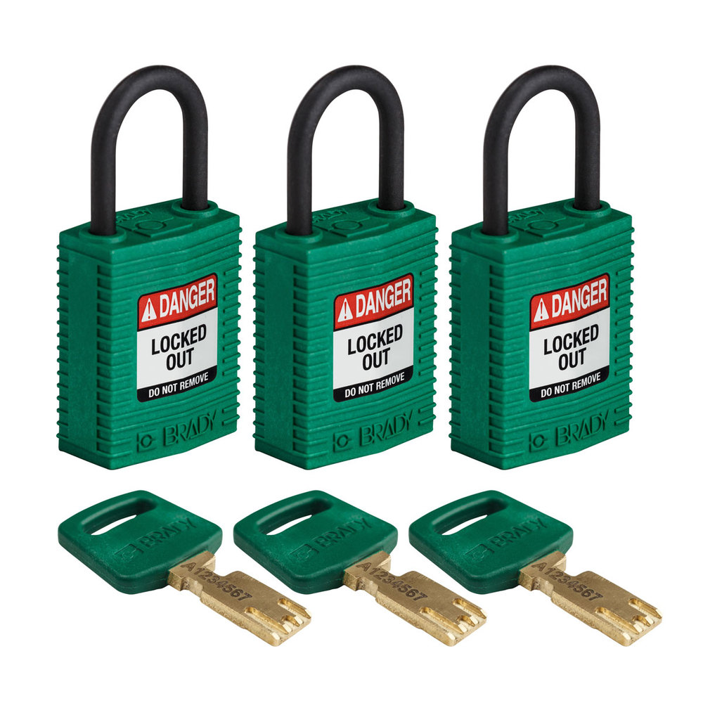 SafeKey padlocks, nylon, Pack = 3 pieces, clear shackle height, 25.40 mm, green - 1
