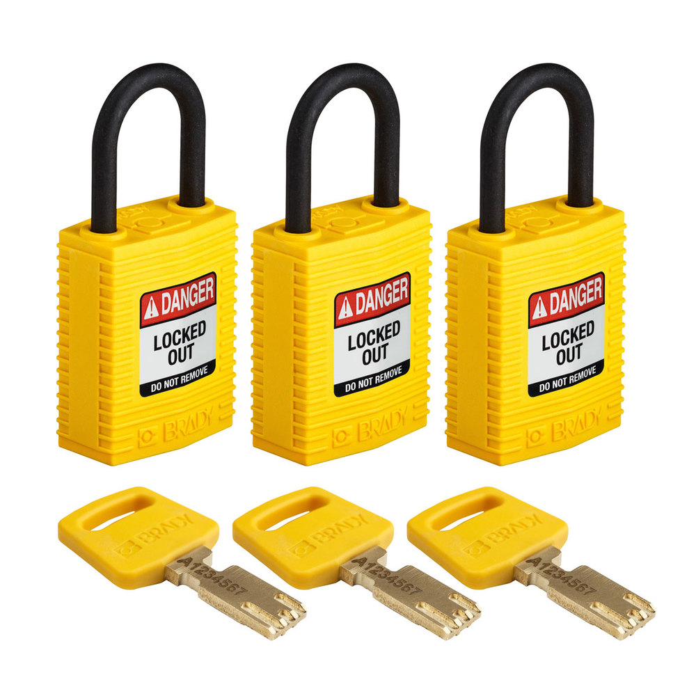 SafeKey padlocks, nylon, Pack = 3 pieces, clear shackle height, 25.40 mm, yellow - 1