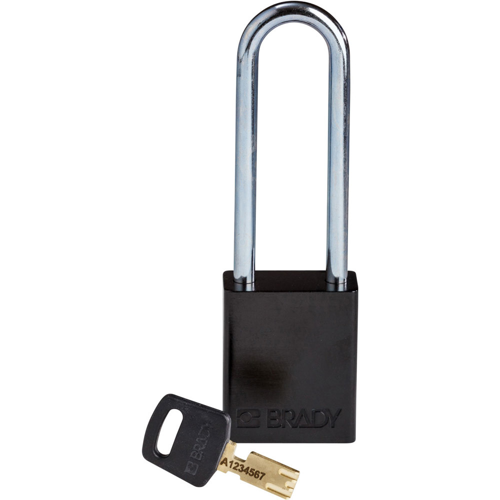 SafeKey padlock, aluminium, clear shackle height 76.20 mm, black - 1