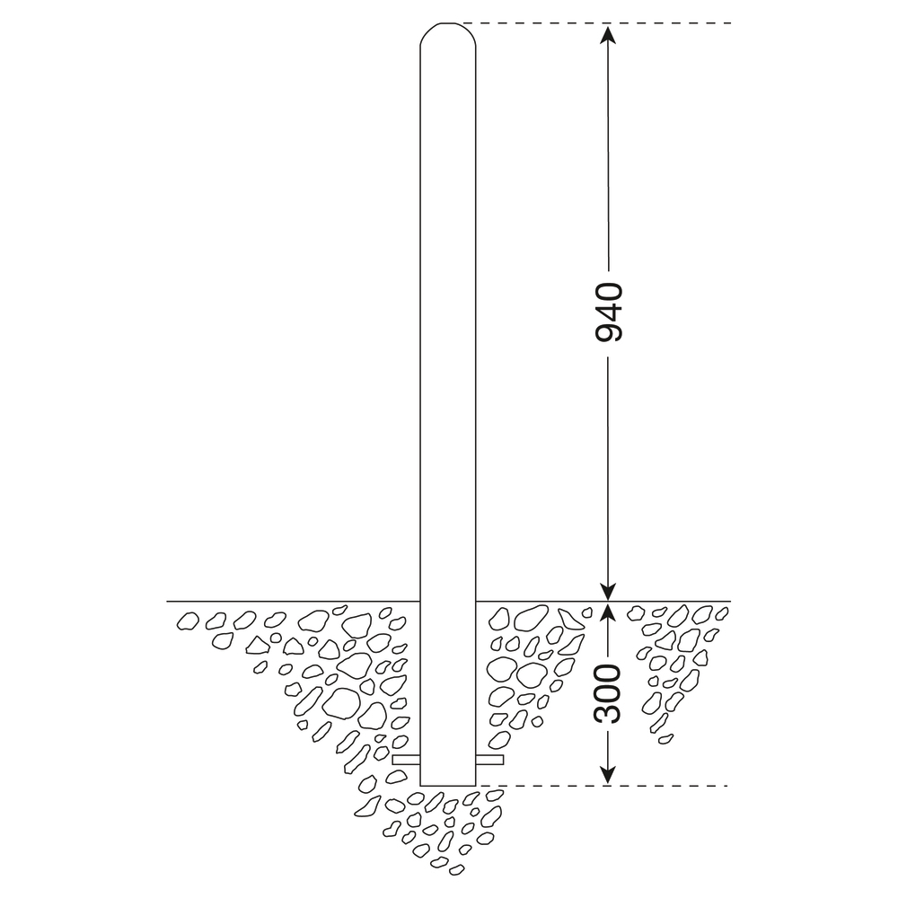 City bollard steel, hot dip galv, painted, set in concrete, 90 x 90 mm, height above ground 940 mm - 2