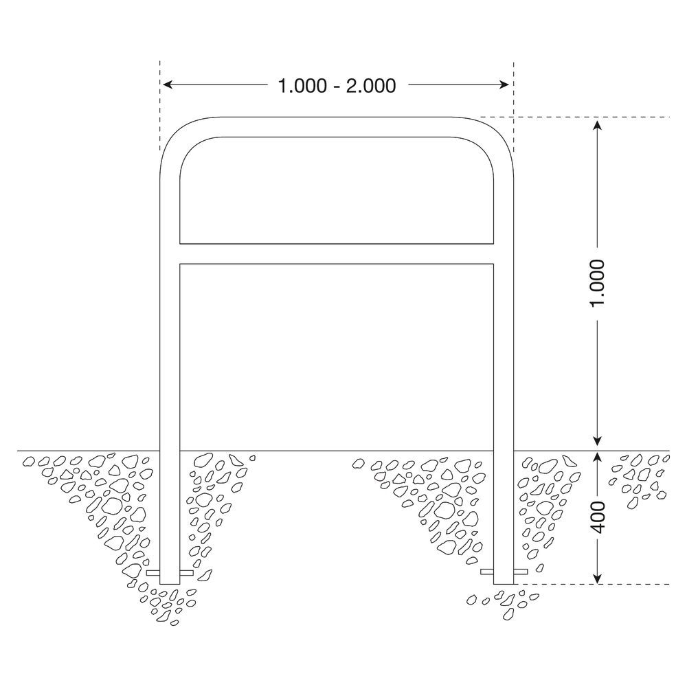 Barierka ze stali szlachetnej, rura okrągła gięta, z poprzeczką, do zabetonowania, wys. 1000 mm - 2