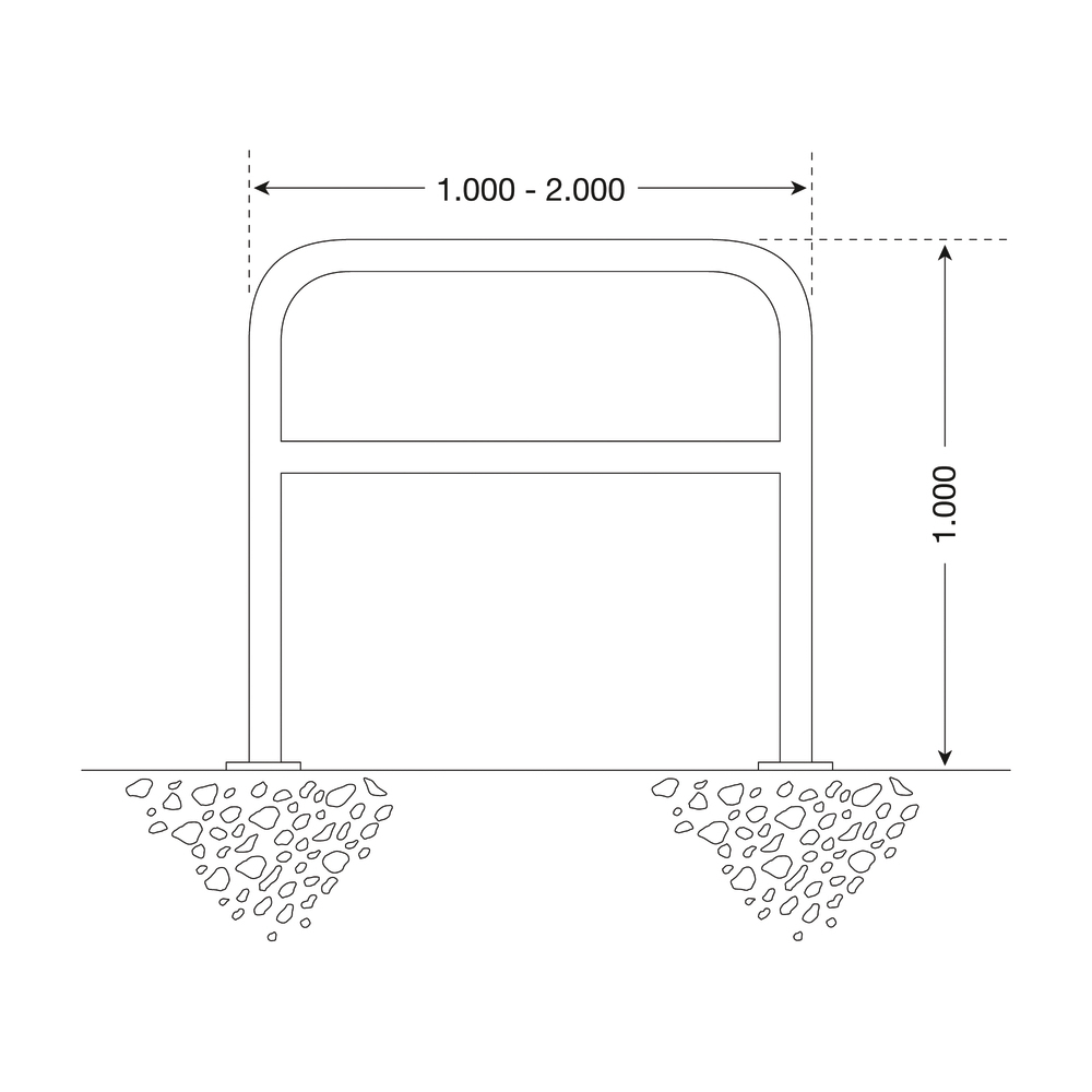 Arceau en inox, tube rond cintré, avec barre protège-genou, à cheviller, L 1000 mm - 2