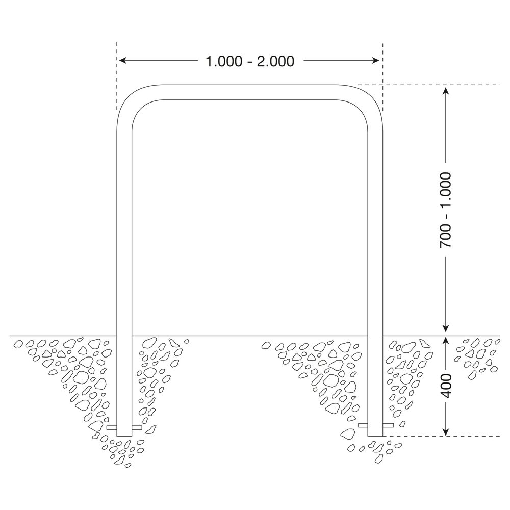 Stainless steel bracket, bent round tube, concrete in, height above ground 1000 mm, W 1000 mm - 2