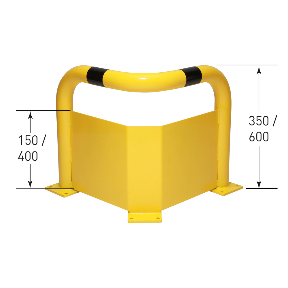 Eck-Rammschutzbügel, mit Unterfahrschutz, zum Aufdübeln, gelb beschichtet, H 600 mm - 4