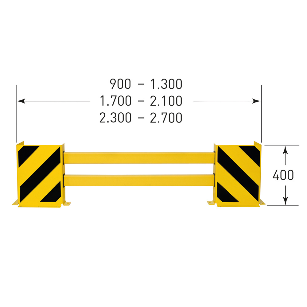 Regalschutz-Planke C-Profil, ausziehbar bis 2700 mm, gelb beschichtet, Querbalken aus Kunststoff - 2