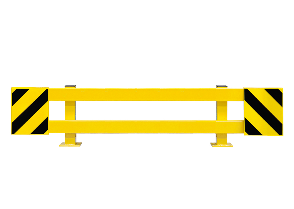 Regalschutz-Planke C-Profil, ausziehbar bis 2100 mm, kunststoffbeschichtet gelb, schwarze Streifen - 1