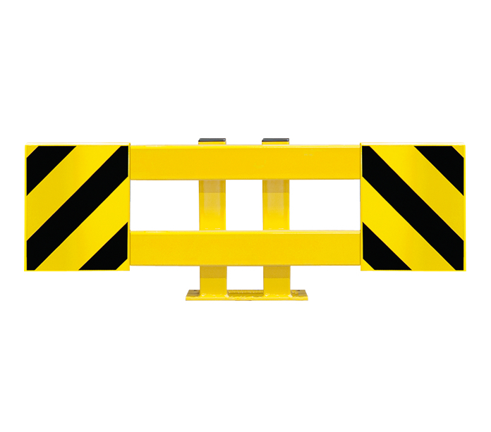 Regalschutz-Planke, ausziehbar bis 1300 mm, kunststoffbeschichtet, gelb, mit schwarzen Streifen - 1