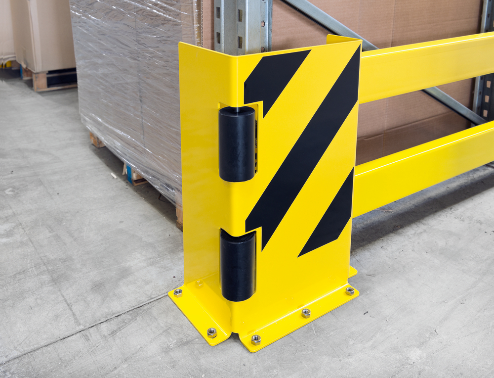 Regalschutz-Planke, ausziehbar bis 2700 mm, kunststoffbeschichtet, gelb, mit schwarzen Streifen - 2