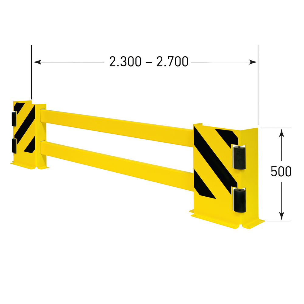 Regalschutz-Planke, ausziehbar bis 2700 mm, kunststoffbeschichtet, gelb, mit schwarzen Streifen - 3