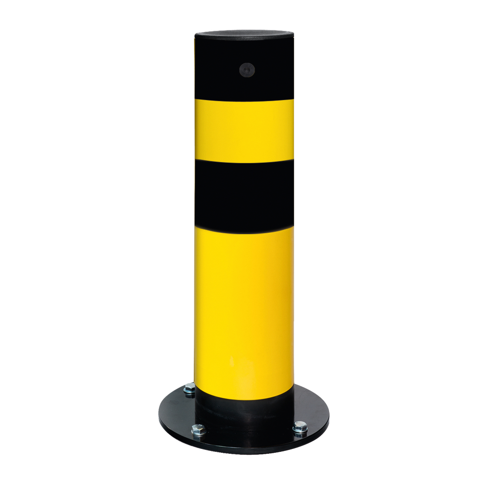 Collision protection bollard, hot dip galvanised, yellow coated, black stripes, resilient, Ø: 159 mm - 2