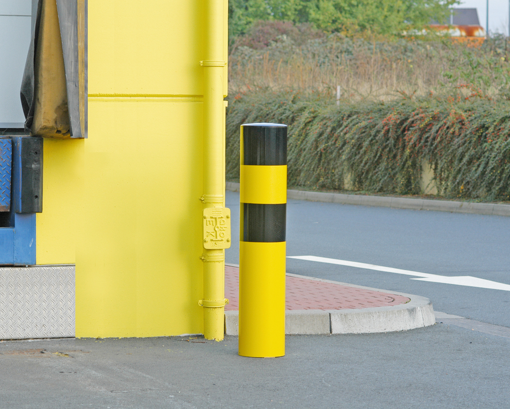 Rammschutz-Poller, beschichtet, schwarze Streifen, zum Einbetonieren, Ø: 159 , Höhe Überflur 1200 mm - 2